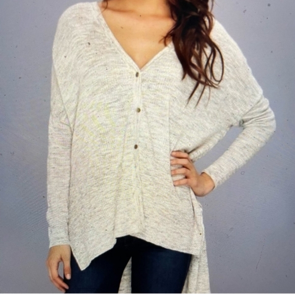 Free People Sweaters - Free People TGIF Snap Cardigan Cream Spacedye Hi Low M Medium